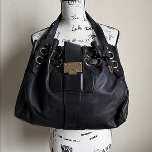Vintage Jimmy Choo Black Leather Hobo Bag